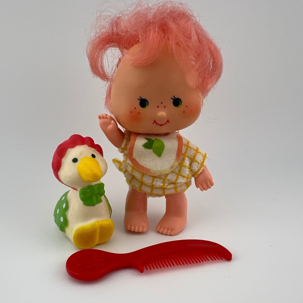 Vintage Strawberry Shortcake Baby Doll w/ Pet Bird & Comb 1980s 4" Figure